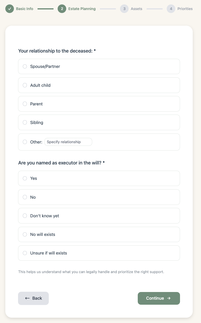 Step 2: Estate Planning - Relationship and executor status