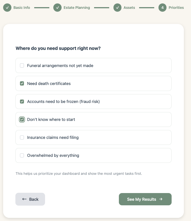 Step 4: Priorities - Where do you need support right now?